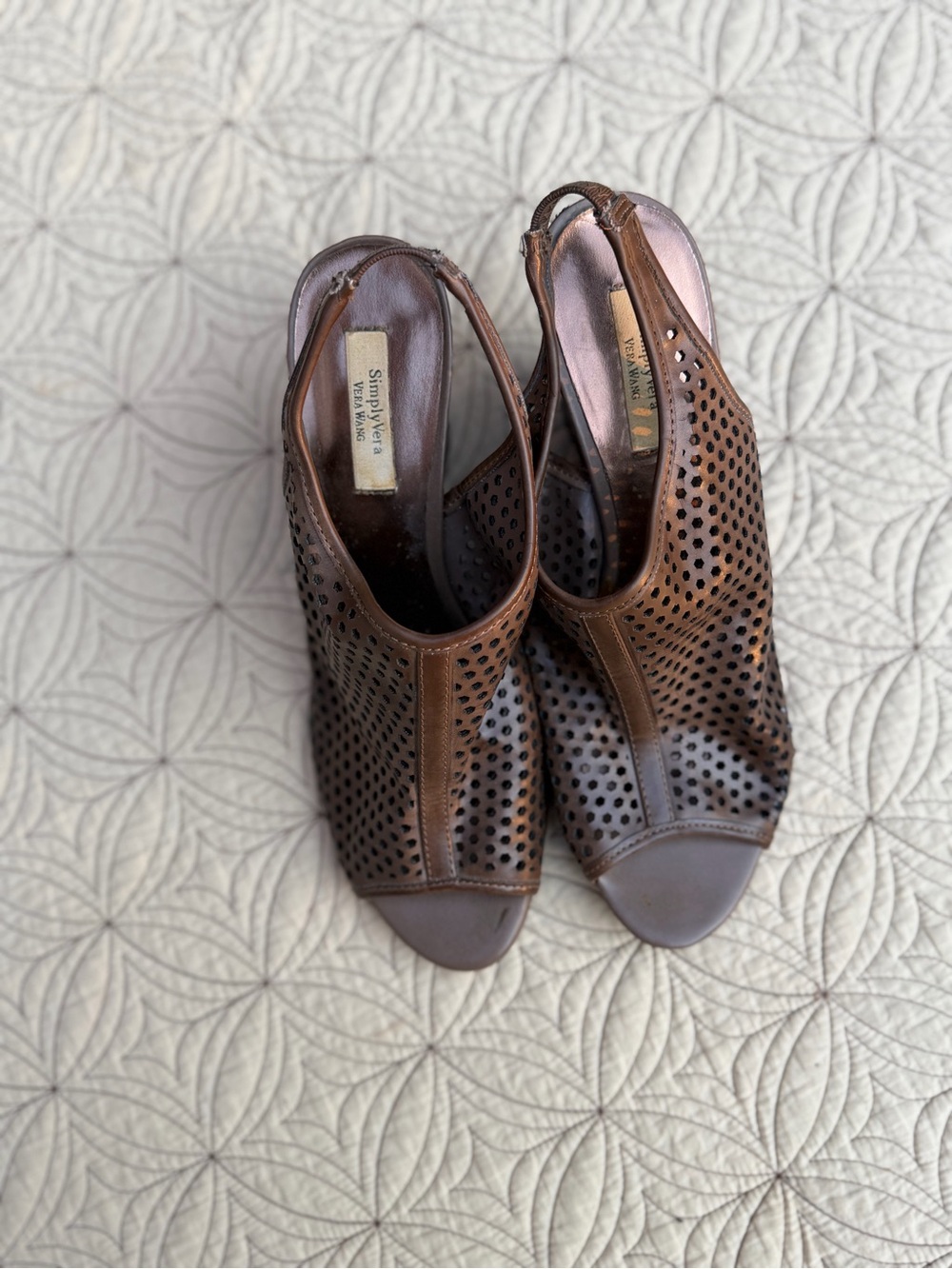 Seychelles Brown Perforated Leather Slingback Sandals